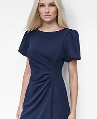 Dkny Women's Bubble Sleeve Scuba Crepe Ruched Sheath Dress