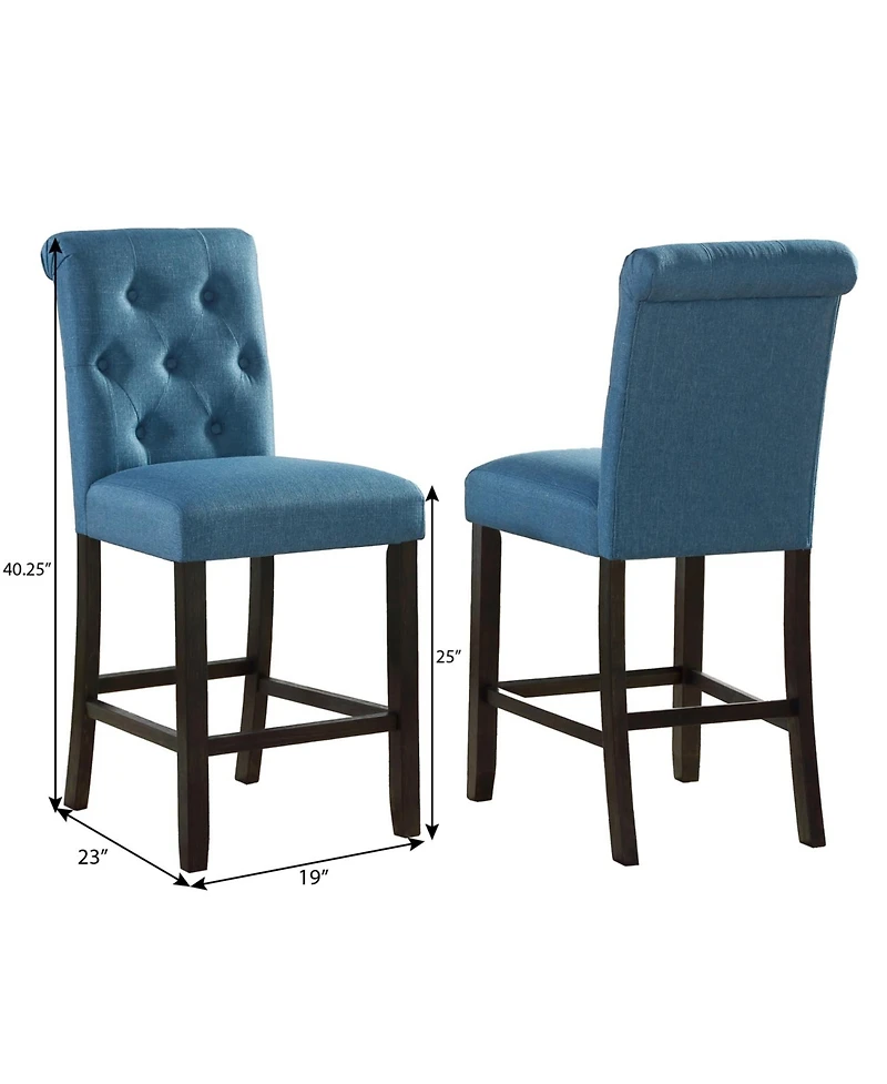 Streamdale Furniture Solid Wood Tufted Asons Counter Height Stool, Set of 2, Blue