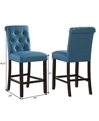 Streamdale Furniture Solid Wood Tufted Asons Counter Height Stool, Set of 2, Blue