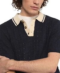 Lucky Brand Men's Contrast Tip 4-Buttons Placket Polo Sweater