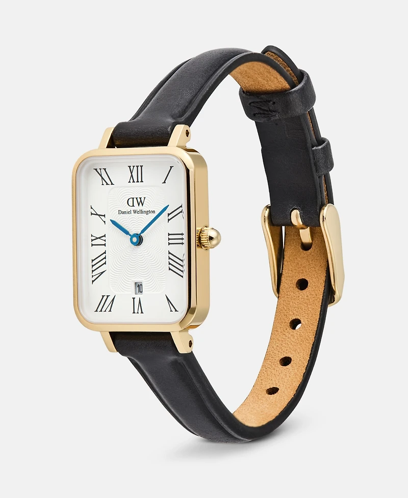Daniel Wellington Women's Date Black Leather Watch 26, mm