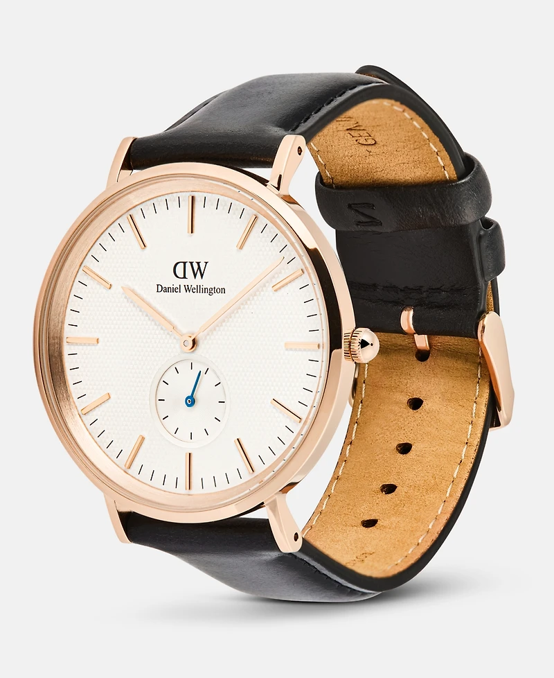 Daniel Wellington Men's Analog Black Leather Watch, 40mm