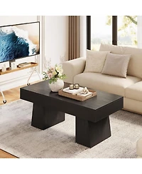 Tribesigns Farmhouse Coffee Table, 47 Inch Wooden Rectangular Center Table with Thick Base