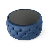 Simplie Fun Modern Glam Velvet Ottoman with Button-Tufted Stitch and Glass Top