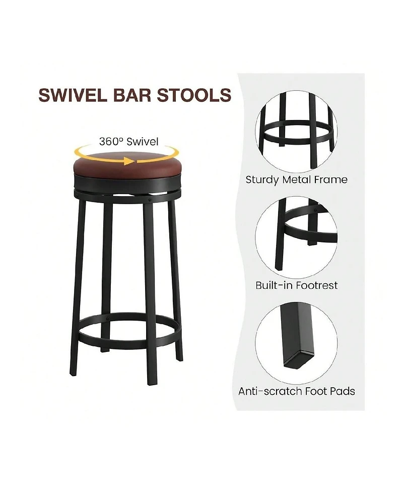 gaomon Swivel Bar Stools, 24 Inch Counter Height Bar Stools With Footrest, Pu Leather Backless Round Kitchen Counter Barstools, For Dining Room