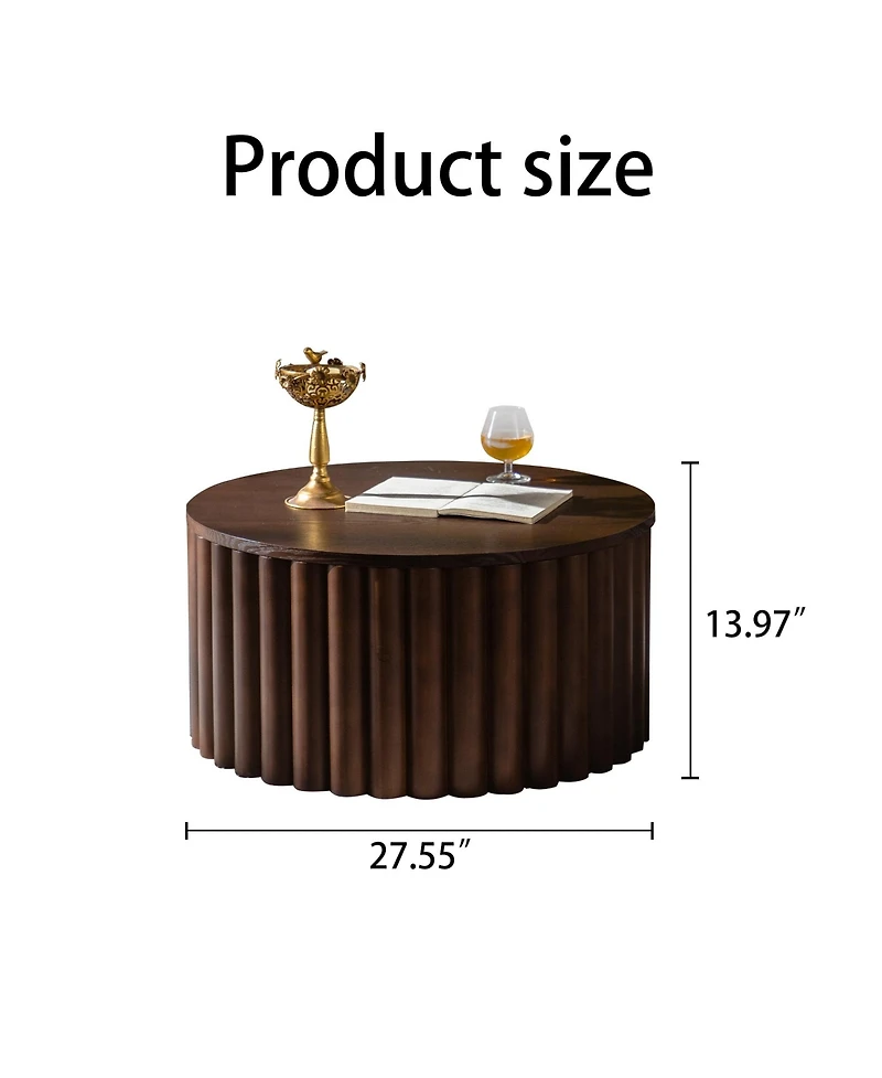 Boyel Living Round Coffee Table with Lift, Handcrafted Relief Wooden Tea Table for Living Room