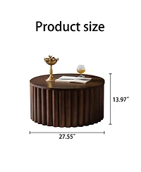 Boyel Living Round Coffee Table with Lift, Handcrafted Relief Wooden Tea Table for Living Room