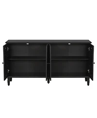 Streamdale Furniture 60" Antique Black Buffet Cabinet - Floral Carvings, Solid Wood Legs