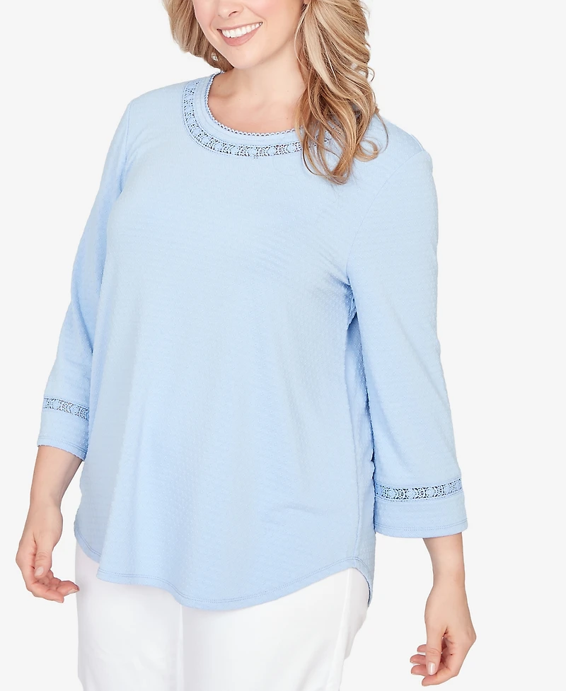 Ruby Rd. Plus Solid Clip Dot Lace Trim Knit Top