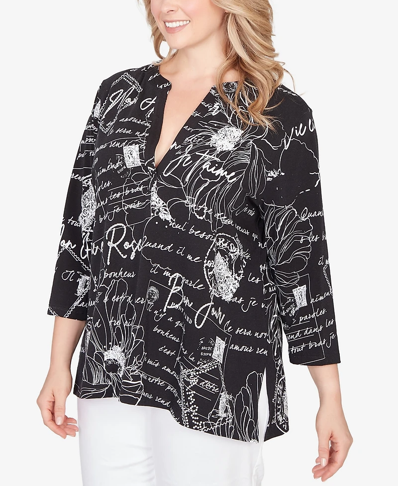 Ruby Rd. Plus Parisian Print Embellished Knit Top