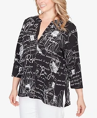 Ruby Rd. Plus Parisian Print Embellished Knit Top