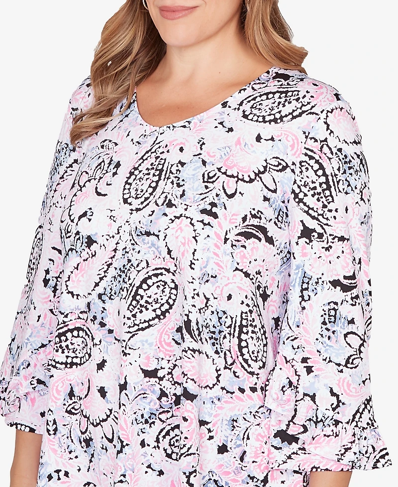 Ruby Rd. Plus V-Neck Paisley Ruffle Sleeve Knit Top