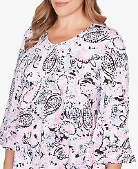Ruby Rd. Plus V-Neck Paisley Ruffle Sleeve Knit Top