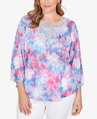 Ruby Rd. Plus Scoop Neck Embellished Floral Sublimation Top