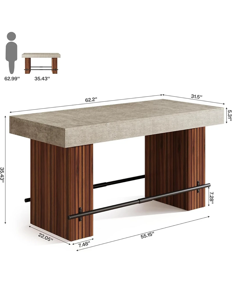 Tribesigns 62.2Inch Bar Table, Industrial Counter Height Pub Dining Table, Large Home Bar Unit