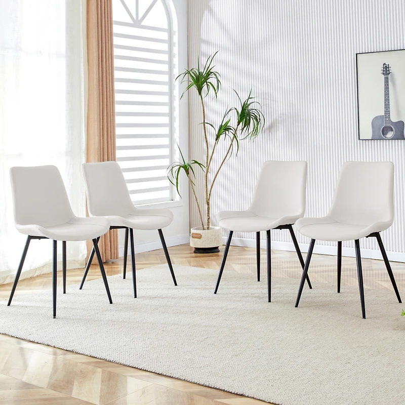 Streamdale Furniture White Faux Leather Dining Chair with Black Metal Legs