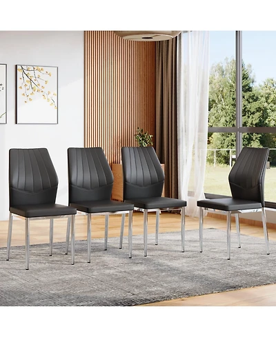 Streamdale Furniture Set of 4 Dining Chairs, Ergonomic Pu Backrest