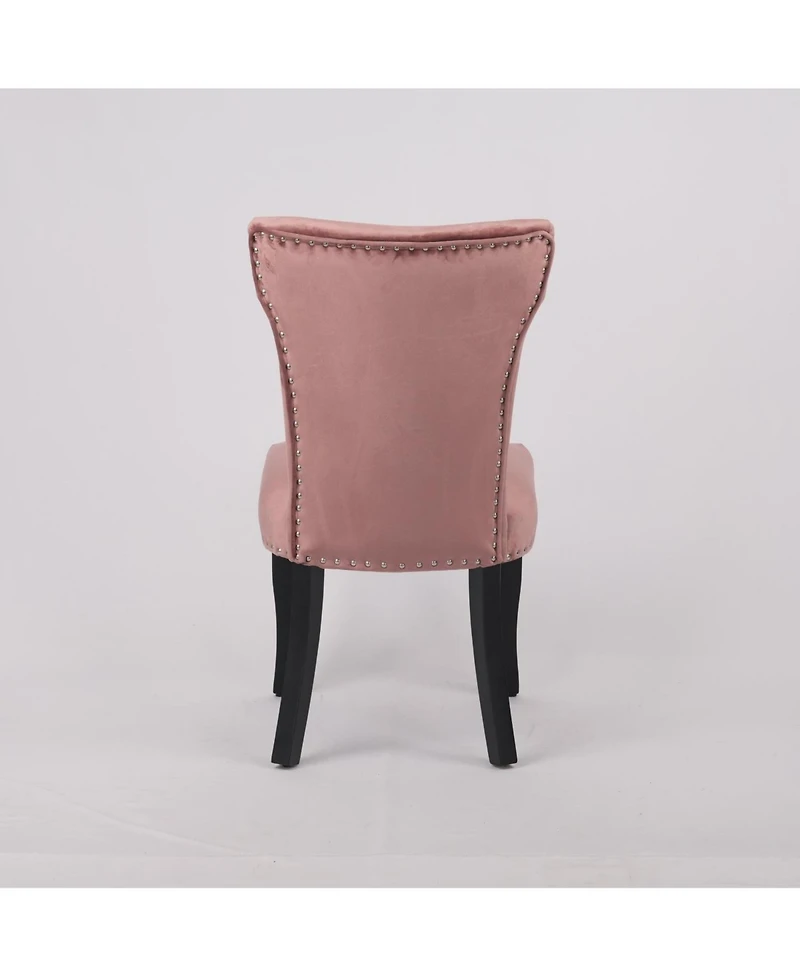 Streamdale Furniture Velvet dining chair T-strap thick cushion solid wood legs set of 2