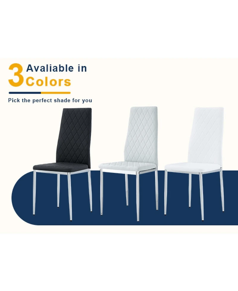 Streamdale Furniture 8-Set Leather Office Chairs: High-Back Diamond Quilted, 45D Foam Cushion. Black/White/Gray.