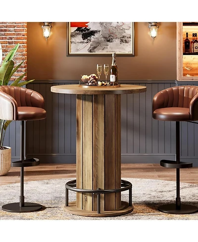 Tribesigns Round Bar Table, 39.4" H Wood Bistro Pub Table with Metal Ring Footrest (Only Table)