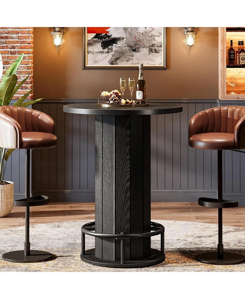 Tribesigns Round Bar Table, 39.4" H Wood Bistro Pub Table with Metal Ring Footrest (Only Table)