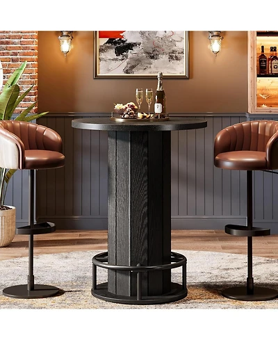 Tribesigns Round Bar Table, 39.4" H Wood Bistro Pub Table with Metal Ring Footrest (Only Table)