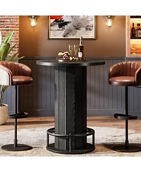 Tribesigns Round Bar Table, 39.4" H Wood Bistro Pub Table with Metal Ring Footrest (Only Table)