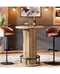Tribesigns Round Bar Table, 39.4" H Wood Bistro Pub Table with Metal Ring Footrest (Only Table)