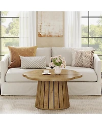 Tribesigns 33.5" Round Coffee Table, Farmhouse Circle Center Table with Floral Tabletop & Wood Base