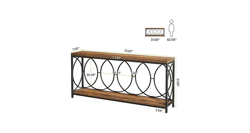 Tribesigns 70.9-Inch Extra Long Console Table, 2-Tier Industrial Table Behind Couch with Storage Shelf, Narrow Entryway