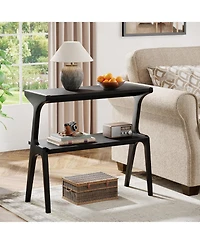 Tribesigns Solid Wood End Table, 2-Tier Modern Slim Couch Side Table with Storage Shelves, Black