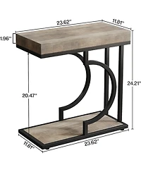 Tribesigns Narrow Side Table, C Shaped End Table, Modern Bedside Tables for Couch (1, Gray+Black)