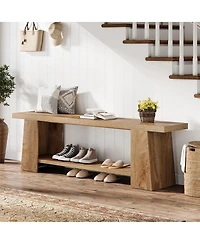 Tribesigns Modern Bedroom Bench with Storage Shelf, Solid Wood Entryway Bench