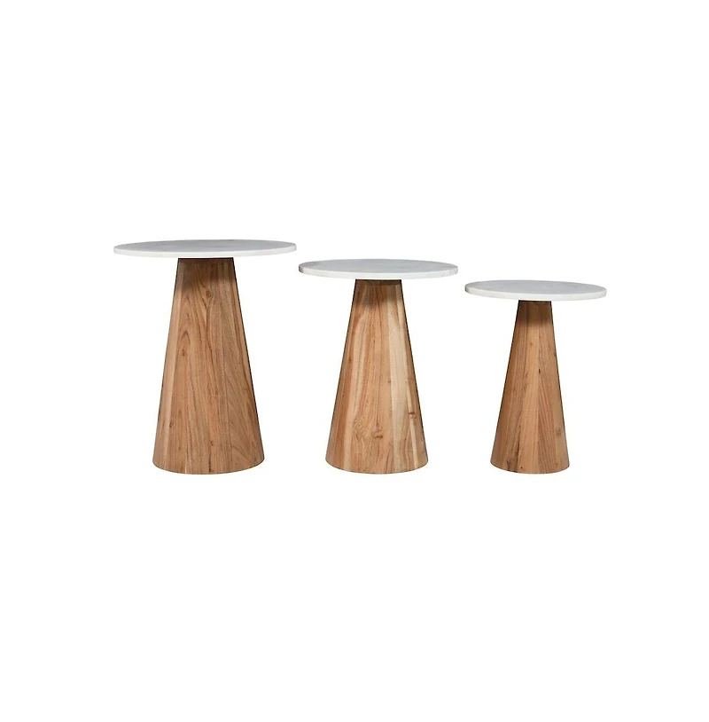 Jofran Nolan Marble Top Three Pack Solid Wood Accent Table Set