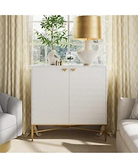 Lovmor Modern Accent Cabinet with Raised Diamond Pattern Brass Legs and Adjustable Foot Pegs