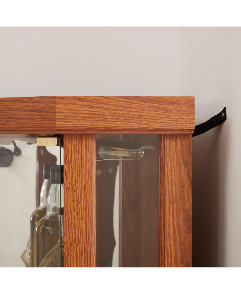 Streamdale Furniture Corner Lighted Curio Cabinet - Dark Oak