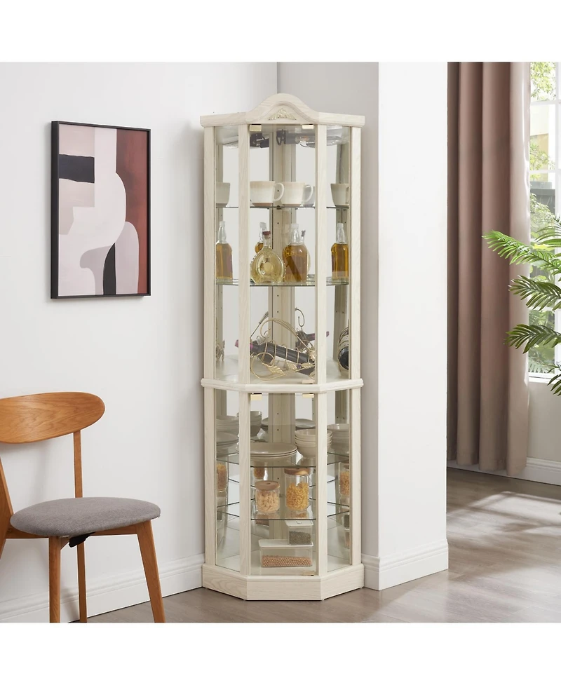 Streamdale Lighted Corner Curio Cabinet - Adjustable Shelves - White