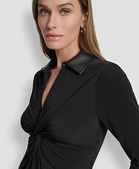 Dkny Women's Twist-Front Contrast-Trim Pull-On Top