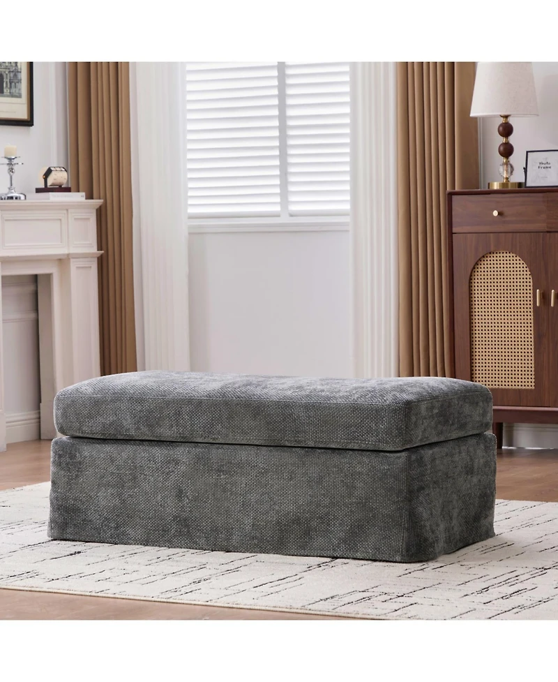 Streamdale Furniture Streamdale 46" Wide Modern Chenille Ottoman with Black Metal Legs,