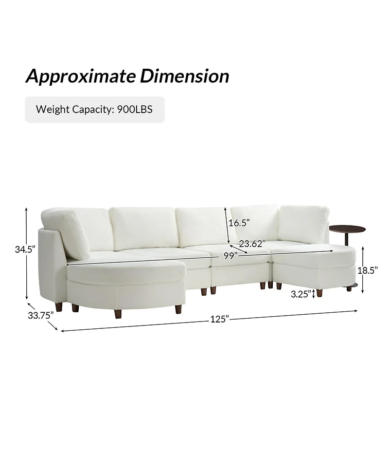 Hulala Home Dayman 6-Piece Modern Storage Convertible Sectional Sofa with End Table