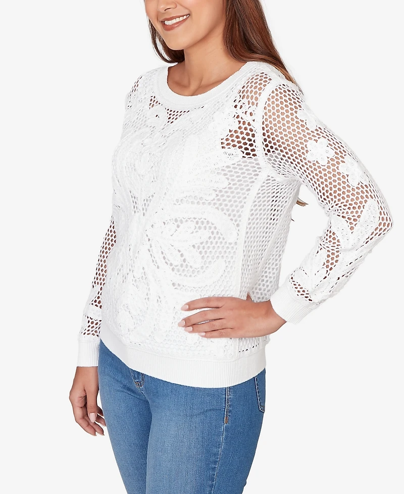 Ruby Rd. Petite Crochet Pullover Sweater