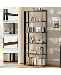 gaomon 6-Tier Wooden Bookshelf, 71" Industrial Tall Bookcase with Metal Frame, Large Open Storage Shelf for Living Room, Bedroom, Office