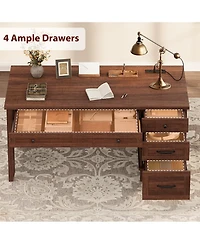 gaomon 53.5" Farmhouse Executive Desk with File Drawers, Charging Station, Computer Storage, Home Office Writing Table