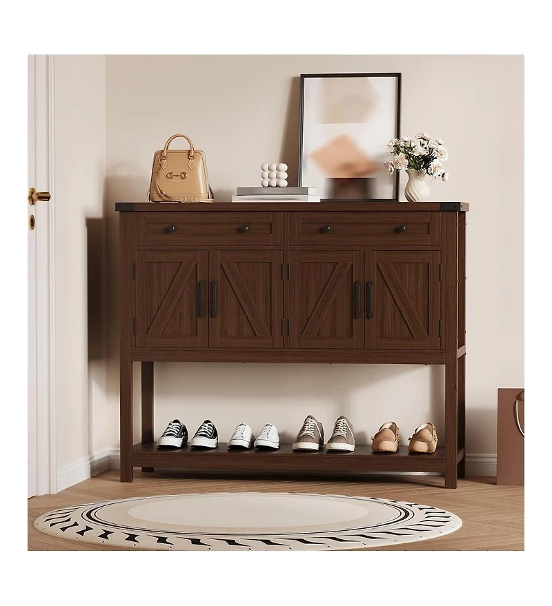 Console Table Buffet Sideboard Sofa Table,with Storage Drawers Cabinets and Bottom Shelf, Farmhouse for Kitchen, Foyer, Brown