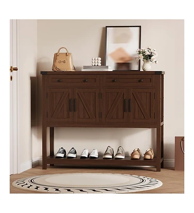 Console Table Buffet Sideboard Sofa Table,with Storage Drawers Cabinets and Bottom Shelf, Farmhouse for Kitchen, Foyer, Brown
