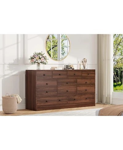 Gaomon 12 Drawer Dresser with Power Outlet, 61 Inch Wide Wood Chest of Drawers