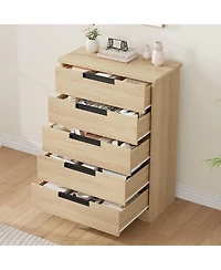 Gaomon Dresser, 5-Drawer, Natural Wood, Embedded Handles, Chest of Drawers Organizer for Bedroom, Living Room, Nursery, Hallway