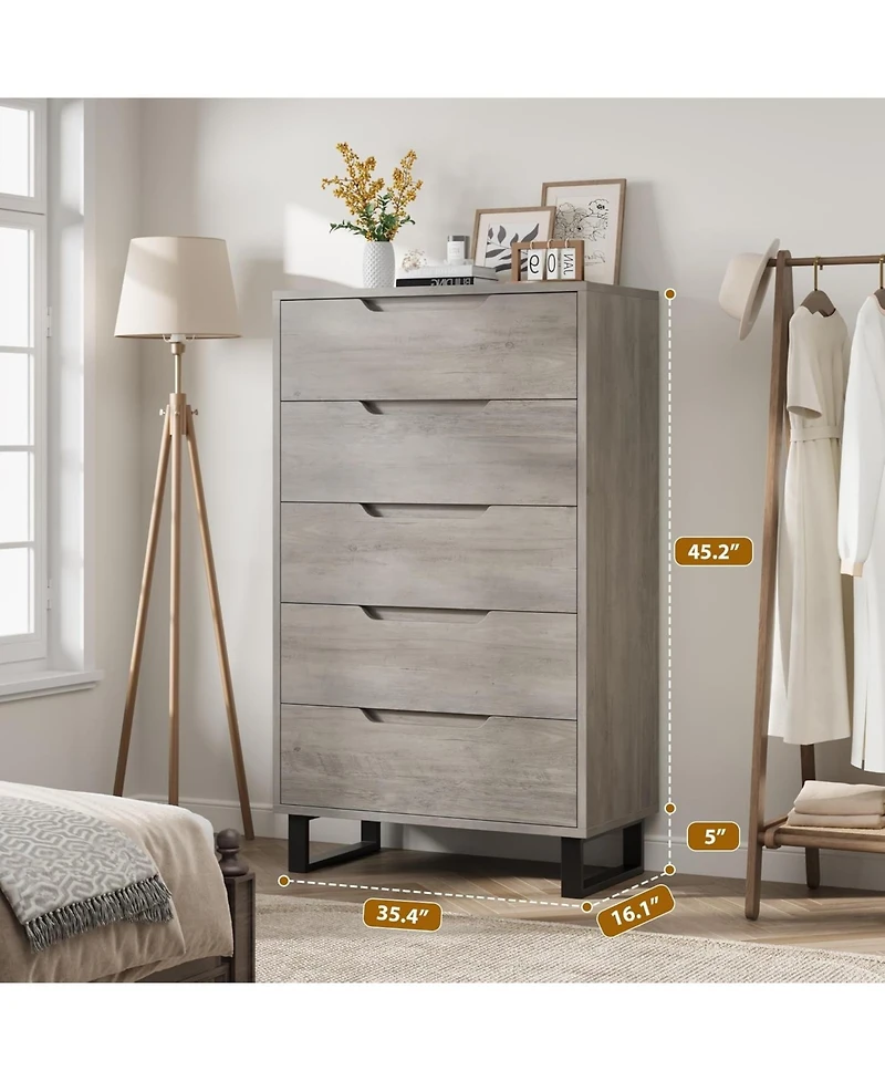 gaomon 5 Drawer Tall Dresser for Bedroom, 50" Vertical Storage Chest Organizer Living Room, Entryway, Ash Grey