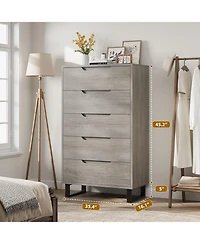 gaomon 5 Drawer Tall Dresser for Bedroom, 50" Vertical Storage Chest Organizer Living Room, Entryway, Ash Grey