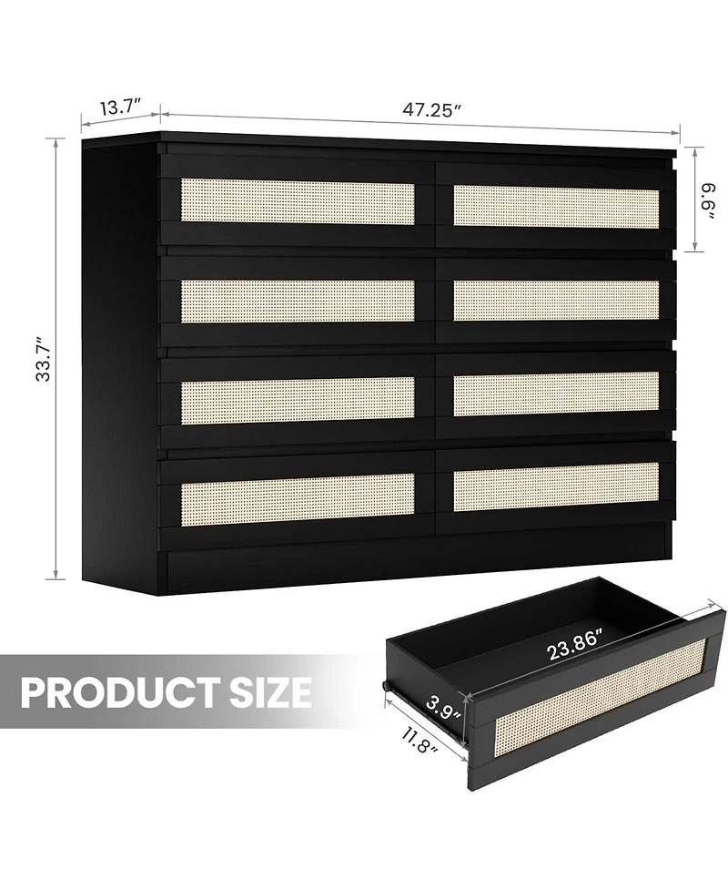 gaomon 8 Drawer Natural Dresser for Bedroom, Modern Farmhouse Chest with Slim Wood Frame, Space-Saving Tv Stand